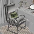 Comfortable White Leisure Chair with Green Pillow in Home Office with Desk Laptop and Clock