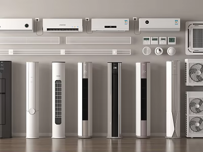 Modern Various Types of Wall Mounted and Floor Standing Air Conditioners and Fans Display Collection 3d model
