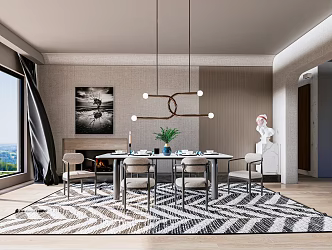 Modern Dining Room Warm Living Room 3d model