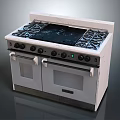 Modern Kitchen White Gas Range Cooker With Multiple Burners Double Oven And Stainless Steel Handles