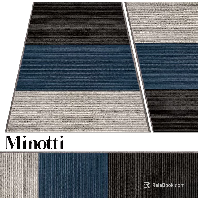 Minotti Square Rug Featuring Striped Design In Blue Gray And Black Tones 3d model 