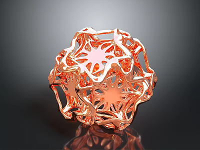 Home Decorative Spherical Ornament with Intricate Hollow Design and Copper Metallic Finish 3d model