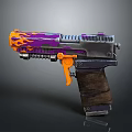 Pistol With Purple And Orange Flame Pattern Brown Wooden Grip And Metal Body