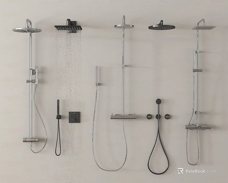 Modern Shower Systems With Rainfall Heads Handheld Sprayers And Controls 3d model