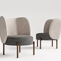 Modern Single Sofa Chair With Curved Backrest Light Dark Gray Fabric And Wooden Legs