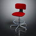 Red Upholstered Swivel Bar Stool With Metal Base Backrest And Wheels