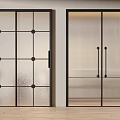Modern Interior Sliding Doors With Black Frames Frosted Glass Circular Patterns And Vertical Handles