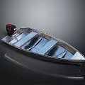Classic Wooden Boat With Red Motor And Metal Seats On Shiny Surface