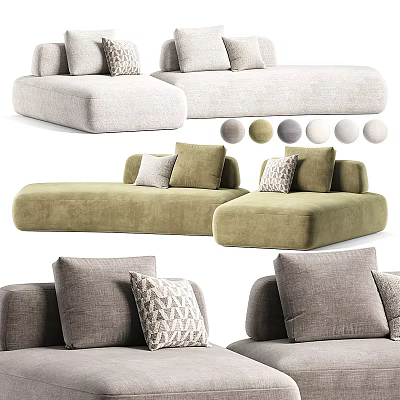 Modern Sectional Sofa With Light Gray Green Fabric And Decorative Pillows 3d model