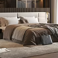 Modern Bedroom Interior With Cozy Bed Minimalist Headboard Soft Rug And Floor Lamp