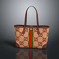 Fashionable Tote Bag With Classic GG Pattern Red Green Stripes And Brown Handles