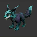 Mythical Teal And Purple Fox Character With Pointed Ears Large Eyes Fluffy Tail
