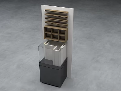 Modern Wooden Wainscoting Design With Layered Shelves And Grid Panel Storage Cabinet 3d model