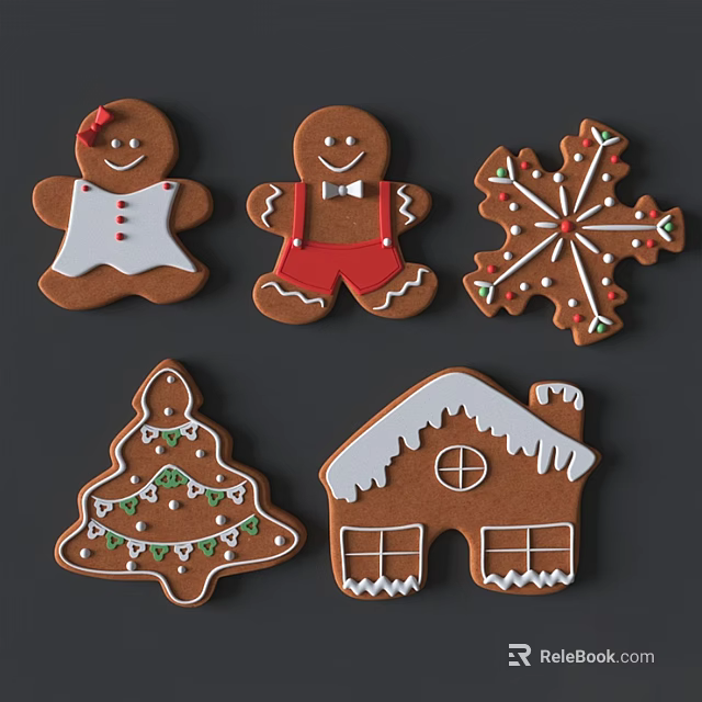 Gingerbread Themed Wall Decor With Snowflake Tree House And Man Shapes 3d model 