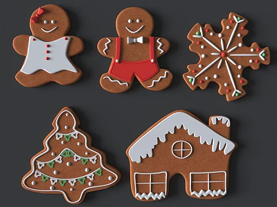Gingerbread Themed Wall Decor With Snowflake Tree House And Man Shapes 3d model