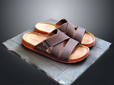 Brown Leather Slippers With Cross Strap Design And Comfortable Insole 3d model Brown Leather Slippers With Cross Strap Design And Comfortable Insole 3d model