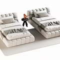 Two Modern White Single Beds With Upholstered Headboard And Side Table 3d model
