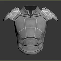 Futuristic Silver Metallic Breastplate With Shoulder Armor And Geometric Design