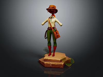Adventure Style Attire With Brown Hat White Shirt Green Pants Brown Bag And Red Boots 3d model