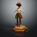Adventure Style Attire With Brown Hat White Shirt Green Pants Brown Bag And Red Boots