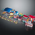 Colorful Miniature Building Blocks Architecture With Various Shops And Street Scenes