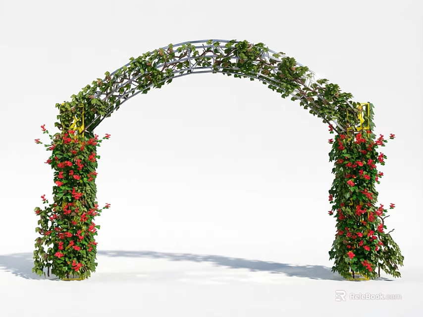 Decorative Garden Arch With Green Vines And Red Flowers For Outdoor Decoration 3d model 