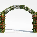 Decorative Garden Arch With Green Vines And Red Flowers For Outdoor Decoration