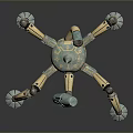 Mechanical Spider Creature Design With Teal Body Yellow Legs And Decorative Patterns 3d model