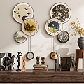 Modern and Ancient Style New Chinese Style Quiet Style Decorative Painting Hanging Painting Hanging Painting Combination Wall Decoration Clock Hanging Watch Hanging Decoration Furnishings 3d model