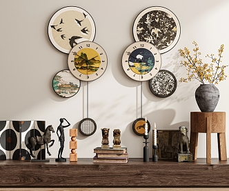 Modern and Ancient Style New Chinese Style Quiet Style Decorative Painting Hanging Painting Hanging Painting Combination Wall Decoration Clock Hanging Watch Hanging Decoration Furnishings 3d model