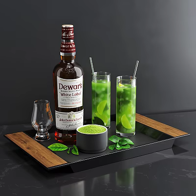 Green Drinks With Dewars Whisky And Fresh Mint Leaves 3d model Green Drinks With Dewars Whisky And Fresh Mint Leaves 3d model