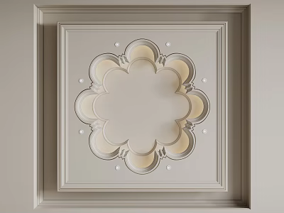 Classical Ceiling Design With Intricate Floral Motif Frame And Recessed Lights 3d model