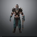 Fantasy Warrior Man With Blue Hair Beard Spiked Shoulder Armor And Weapon