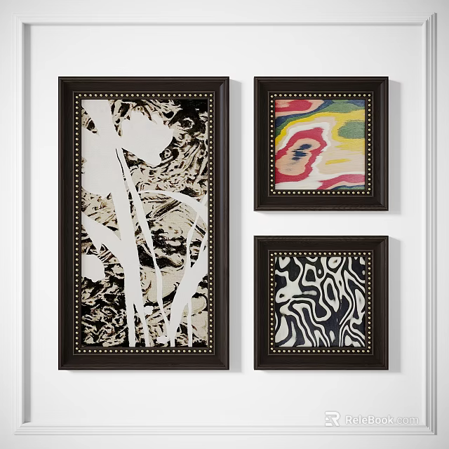 Abstract Paintings In Dark Frames With Various Styles 3d model