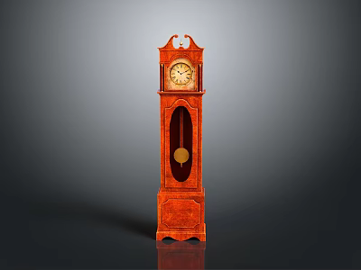 Mahogany Grandfather Clock With Carved Design Ornate Top And Pendulum 3d model