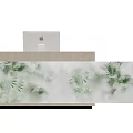 Modern Reception Desk With Light Colored Countertop And Apple iMac Green Leaf Pattern Panel 3d model