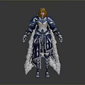 Fantasy Woman Character In Blue And White Detailed Armor With Golden Hair Standing Pose
