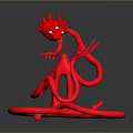 Red Demon Sculpture With Glowing Effect And Twisted Design On Circular Base