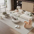 Modern Living Room Sofa Coffee Table Set With Natural Light Potted Plant And Bookshelf