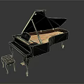 Elegant Black Grand Piano With Stool For Home Living Room Decor