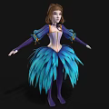 Elegant Woman In Blue Purple Feather Skirt With Corset And Long Sleeves Design