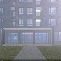 Modern Residential Building Complex With Two Towers Greenery Road Access And Parking Area