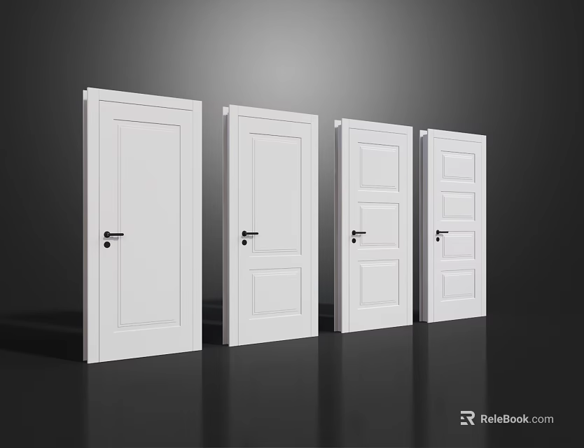 White Hinged Doors Featuring Modern Panel Designs For Interior Decoration Projects 3d model 