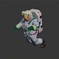 3D Model Of Astronaut Running In White Spacesuit With Gold Helmet And Blue Gloves 3d model