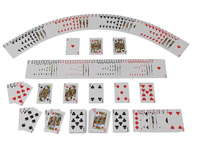 Vibrant Card Games Entertainment With Various Suits Poker Cards Arranged 3d model