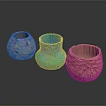 Colorful Blue And Beige Decorative Vases With Crackle Textured Surfaces
