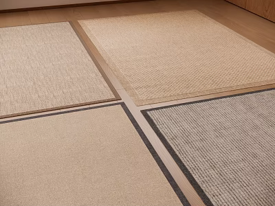 Variety Of Woven Square Rugs In Neutral Tones With Different Textures For Home Decor 3d model