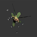 Green butterflies with large vibrant wings and small butterflies flying around shiny surface