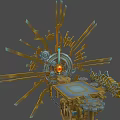 Cartoon Scene With Golden Mechanical Structure Glowing Orb Gears And Console Platform 3d model
