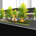 Modern Commercial Landscape With Lush Trees Lawn And Sculptures Near Qin 3 Aquarium